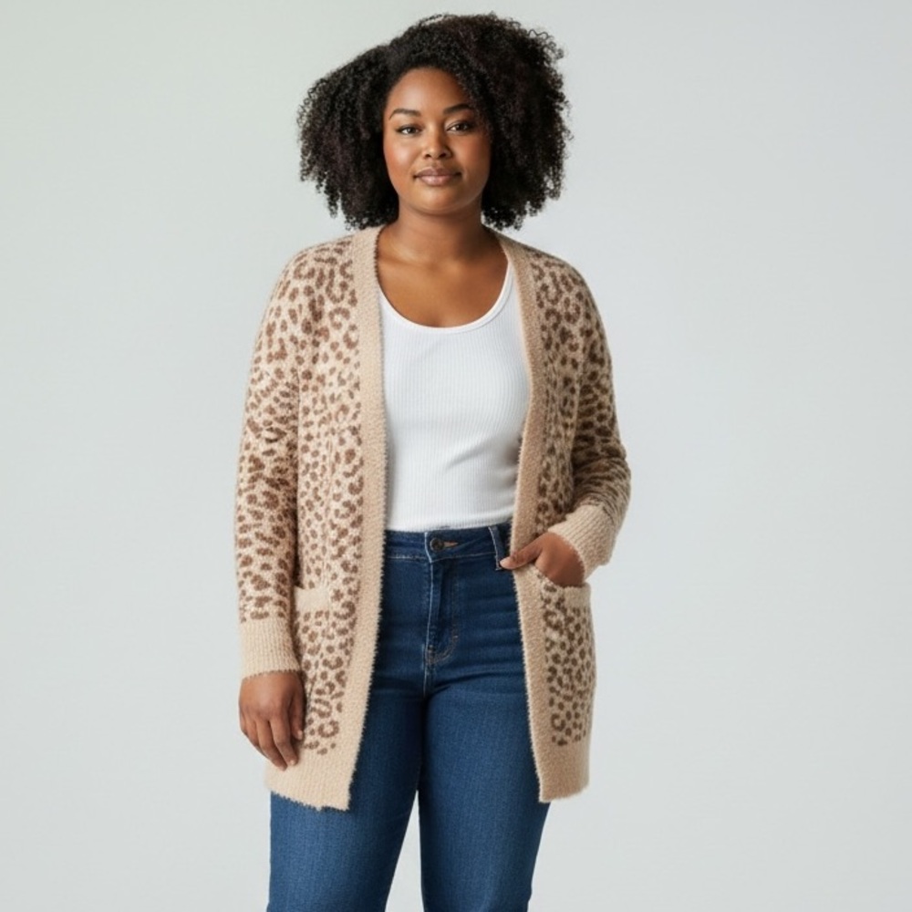 Jessica Simpson Leopard Pattern WithPockets Cardigan